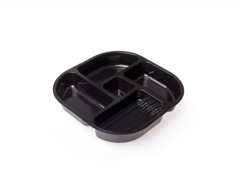 5 section black plastic tray 300g-550g