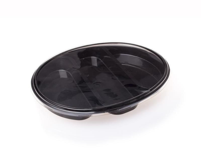 3 section black plastic tray – 750g-1500g